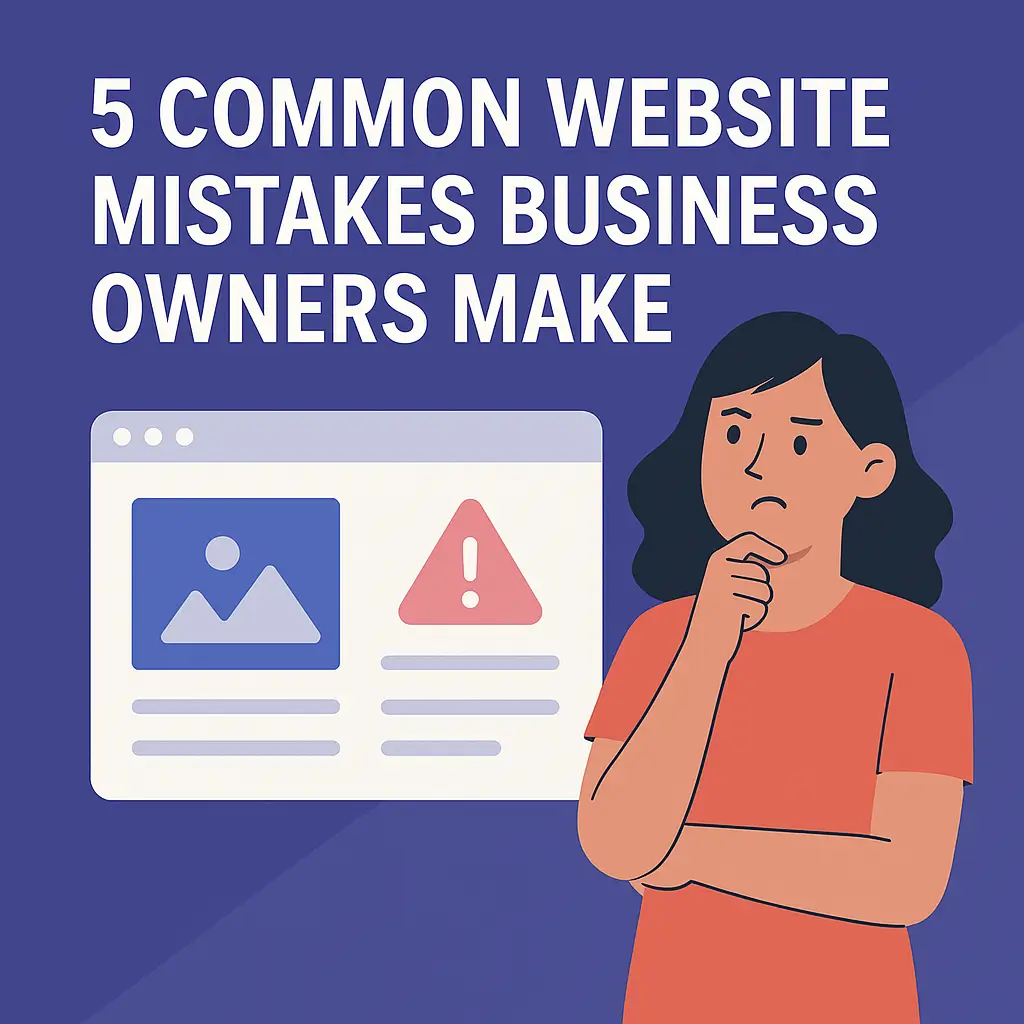 Flat-style infographic showing a simplified website layout missing a clear call-to-action button, with a red arrow pointing to the blank section, highlighting the importance of adding CTAs to business websites.